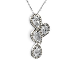 Swarovski ve dumanlı kuvars 8 ayar beyaz altın kolye (40 cm beyaz altın rolo zincir)