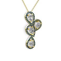 Soltar Damla Kolye - Beyaz zirkon ve lab safir 18 ayar altın kolye (40 cm altın rolo zincir) #1gc19qk