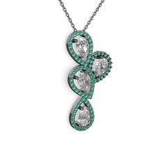 Soltar Damla Kolye - Swarovski ve yeşil kuvars 925 ayar siyah rodyum kaplama gümüş kolye (40 cm gümüş rolo zincir) #1gzm68c