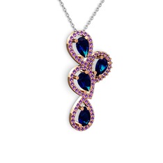 Lab safir ve ametist 18 ayar rose altın kolye (40 cm beyaz altın rolo zincir)
