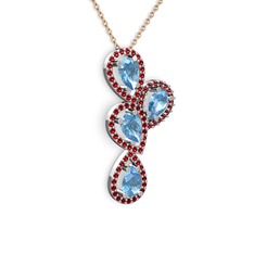 Akuamarin ve garnet 14 ayar beyaz altın kolye (40 cm rose altın rolo zincir)