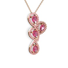 Soltar Damla Kolye - Pembe kuvars 925 ayar rose altın kaplama gümüş kolye (40 cm rose altın rolo zincir) #1jj9jc2