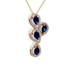 Lab safir ve beyaz zirkon 8 ayar rose altın kolye (40 cm altın rolo zincir)