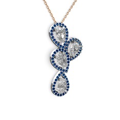 Soltar Damla Kolye - Swarovski ve lab safir 925 ayar gümüş kolye (40 cm rose altın rolo zincir) #1mbg5r8