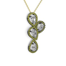 Swarovski ve peridot 925 ayar siyah rodyum kaplama gümüş kolye (40 cm gümüş rolo zincir)