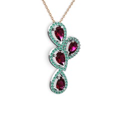 Rodolit garnet ve yeşil kuvars 925 ayar gümüş kolye (40 cm gümüş rolo zincir)