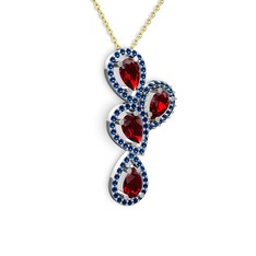 Soltar Damla Kolye - Garnet ve lab safir 925 ayar gümüş kolye (40 cm gümüş rolo zincir) #1phrodj