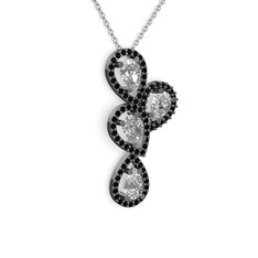 Soltar Damla Kolye - Swarovski ve siyah zirkon 925 ayar siyah rodyum kaplama gümüş kolye (40 cm beyaz altın rolo zincir) #1pix0tk