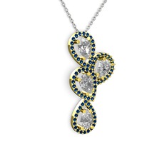 Swarovski ve lab safir 14 ayar altın kolye (40 cm beyaz altın rolo zincir)