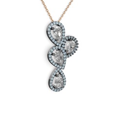 Soltar Damla Kolye - Swarovski ve akuamarin 925 ayar siyah rodyum kaplama gümüş kolye (40 cm rose altın rolo zincir) #1s6nrfi