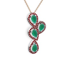 Soltar Damla Kolye - Kök zümrüt ve garnet 18 ayar beyaz altın kolye (40 cm rose altın rolo zincir) #1sl37x6