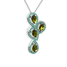 Soltar Damla Kolye - Peridot ve yeşil kuvars 14 ayar beyaz altın kolye (40 cm beyaz altın rolo zincir) #1tkevdb