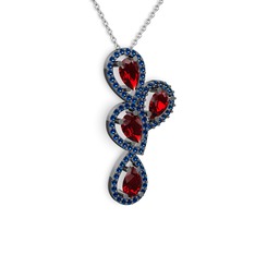 Soltar Damla Kolye - Garnet ve lab safir 925 ayar siyah rodyum kaplama gümüş kolye (40 cm beyaz altın rolo zincir) #1tq5kdd