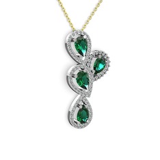 Yeşil kuvars ve swarovski 18 ayar beyaz altın kolye (40 cm altın rolo zincir)