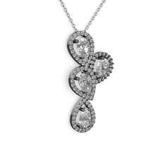 Soltar Damla Kolye - Beyaz zirkon ve swarovski 925 ayar siyah rodyum kaplama gümüş kolye (40 cm beyaz altın rolo zincir) #1vpr94m