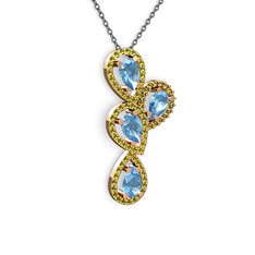 Akuamarin ve peridot 18 ayar rose altın kolye (40 cm gümüş rolo zincir)