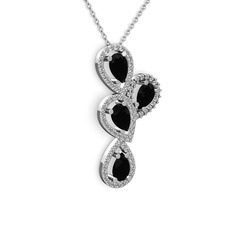 Soltar Damla Kolye - Siyah zirkon ve beyaz zirkon 925 ayar gümüş kolye (40 cm beyaz altın rolo zincir) #1wmhn1