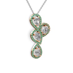 Swarovski ve yeşil kuvars 14 ayar rose altın kolye (40 cm beyaz altın rolo zincir)