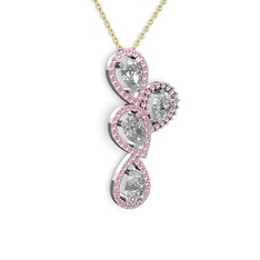 Beyaz zirkon ve pembe kuvars 925 ayar gümüş kolye (40 cm gümüş rolo zincir)
