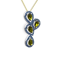 Soltar Damla Kolye - Peridot ve lab safir 14 ayar beyaz altın kolye (40 cm altın rolo zincir) #1xtp23a