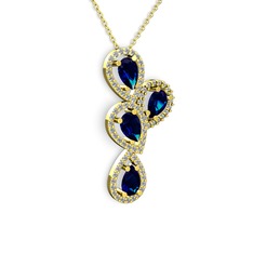 Lab safir ve swarovski 14 ayar altın kolye (40 cm altın rolo zincir)