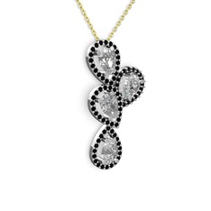 Swarovski ve siyah zirkon 18 ayar beyaz altın kolye (40 cm altın rolo zincir)