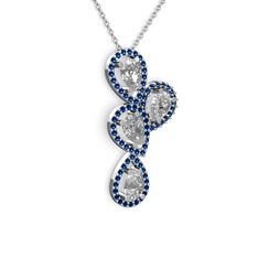 Soltar Damla Kolye - Swarovski ve lab safir 925 ayar gümüş kolye (40 cm gümüş rolo zincir) #6porz3