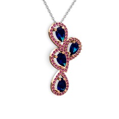 Soltar Damla Kolye - Lab safir ve rodolit garnet 18 ayar rose altın kolye (40 cm beyaz altın rolo zincir) #8kyb89