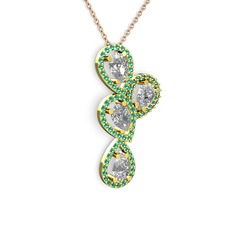 Swarovski ve yeşil kuvars 14 ayar altın kolye (40 cm rose altın rolo zincir)