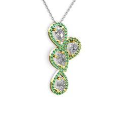 Soltar Damla Kolye - Swarovski ve yeşil kuvars 14 ayar altın kolye (40 cm beyaz altın rolo zincir) #9pbygn
