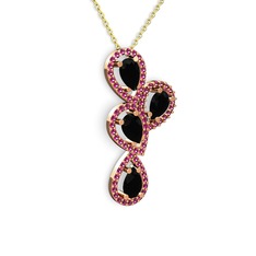 Soltar Damla Kolye - Siyah zirkon ve rodolit garnet 925 ayar rose altın kaplama gümüş kolye (40 cm altın rolo zincir) #erzyfc