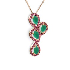 Soltar Damla Kolye - Kök zümrüt ve rodolit garnet 18 ayar rose altın kolye (40 cm rose altın rolo zincir) #eujzzz