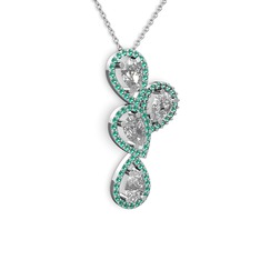 Soltar Damla Kolye - Swarovski ve yeşil kuvars 14 ayar beyaz altın kolye (40 cm beyaz altın rolo zincir) #i1kr9d