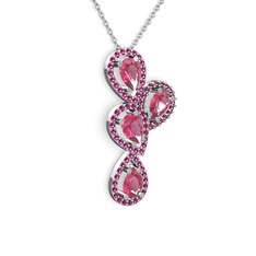 Soltar Damla Kolye - Pembe kuvars ve rodolit garnet 925 ayar gümüş kolye (40 cm beyaz altın rolo zincir) #iezex8
