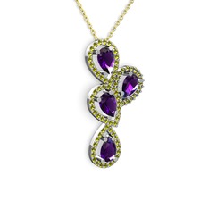 Soltar Damla Kolye - Ametist ve peridot 925 ayar gümüş kolye (40 cm altın rolo zincir) #iqopx4