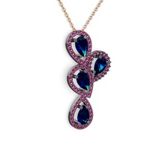 Soltar Damla Kolye - Lab safir ve rodolit garnet 925 ayar siyah rodyum kaplama gümüş kolye (40 cm rose altın rolo zincir) #j1x5kq