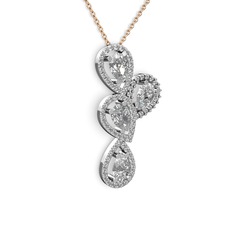 Swarovski ve pırlanta 14 ayar beyaz altın kolye (0.704 karat, 40 cm rose altın rolo zincir)