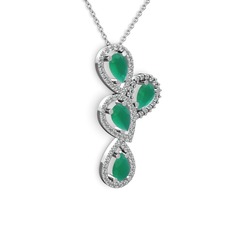 Soltar Damla Kolye - Kök zümrüt ve swarovski 925 ayar gümüş kolye (40 cm gümüş rolo zincir) #k9v4jl