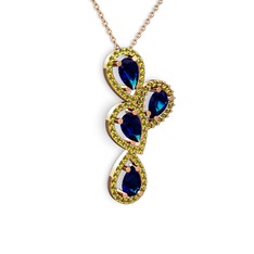 Soltar Damla Kolye - Lab safir ve peridot 18 ayar rose altın kolye (40 cm gümüş rolo zincir) #mlqkih