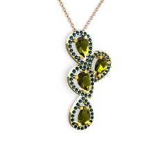 Soltar Damla Kolye - Peridot ve lab safir 8 ayar altın kolye (40 cm rose altın rolo zincir) #nayb3x