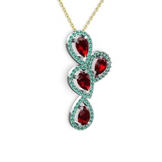 Garnet ve yeşil kuvars 925 ayar gümüş kolye (40 cm altın rolo zincir)