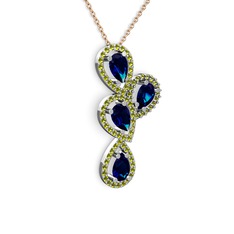 Soltar Damla Kolye - Lab safir ve peridot 18 ayar beyaz altın kolye (40 cm rose altın rolo zincir) #nq8jfd