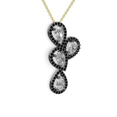 Soltar Damla Kolye - Swarovski ve siyah zirkon 925 ayar siyah rodyum kaplama gümüş kolye (40 cm altın rolo zincir) #nu24kt