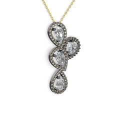 Soltar Damla Kolye - Swarovski ve dumanlı kuvars 925 ayar siyah rodyum kaplama gümüş kolye (40 cm altın rolo zincir) #papx5b