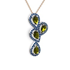 Soltar Damla Kolye - Peridot ve lab safir 18 ayar beyaz altın kolye (40 cm rose altın rolo zincir) #qnyph1