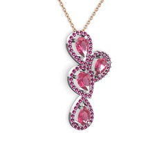 Soltar Damla Kolye - Pembe kuvars ve rodolit garnet 14 ayar beyaz altın kolye (40 cm rose altın rolo zincir) #rvphh0
