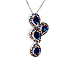 Lab safir 14 ayar rose altın kolye (40 cm gümüş rolo zincir)