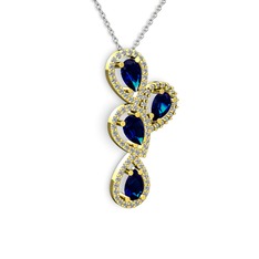 Soltar Damla Kolye - Lab safir ve swarovski 14 ayar altın kolye (40 cm beyaz altın rolo zincir) #rzmup7