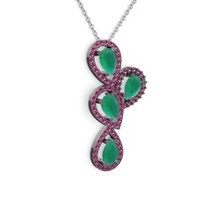 Soltar Damla Kolye - Kök zümrüt ve rodolit garnet 925 ayar siyah rodyum kaplama gümüş kolye (40 cm beyaz altın rolo zincir) #sfhvjr