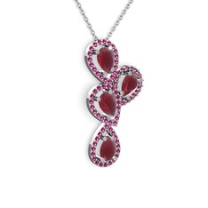 Kök yakut ve rodolit garnet 8 ayar beyaz altın kolye (40 cm beyaz altın rolo zincir)